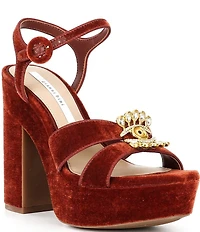 Gianni Bini Beaux Velvet Whimsical Mismatch Ornament Platform Dress Sandals