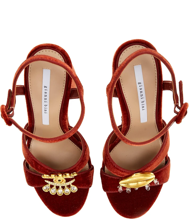 Gianni Bini Beaux Velvet Whimsical Mismatch Ornament Platform Dress Sandals