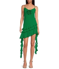 Gianni Bini Belle Rosette Sweetheart Neck Sleeveless Ruffle Chiffon Mini Dress