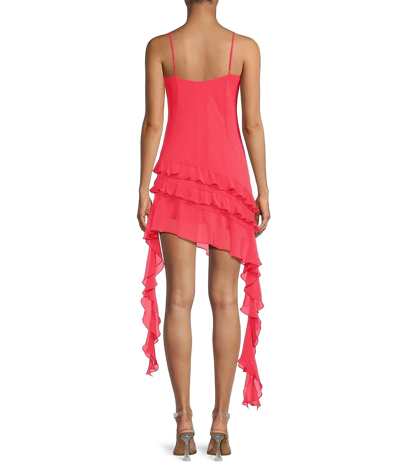 Gianni Bini Belle Rosette Sweetheart Neck Sleeveless Ruffle Chiffon Mini Dress