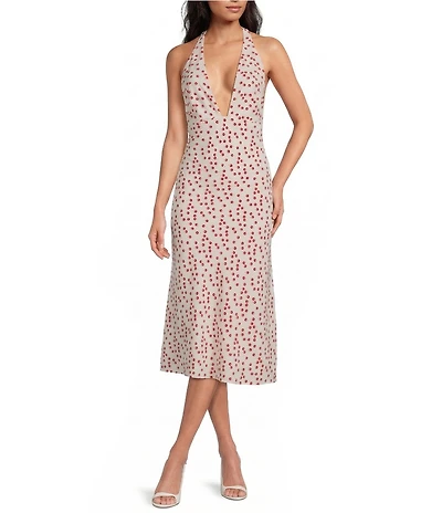 Gianni Bini Betty Cherry Print V-Neck Sleeveless Midi Dress