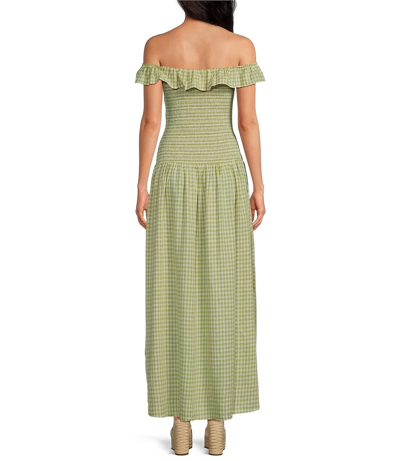 Gianni Bini Bonnie Gingham Print Off-the-Shoulder Drop Waist Midi Dress
