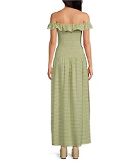 Gianni Bini Bonnie Gingham Print Off-the-Shoulder Drop Waist Midi Dress