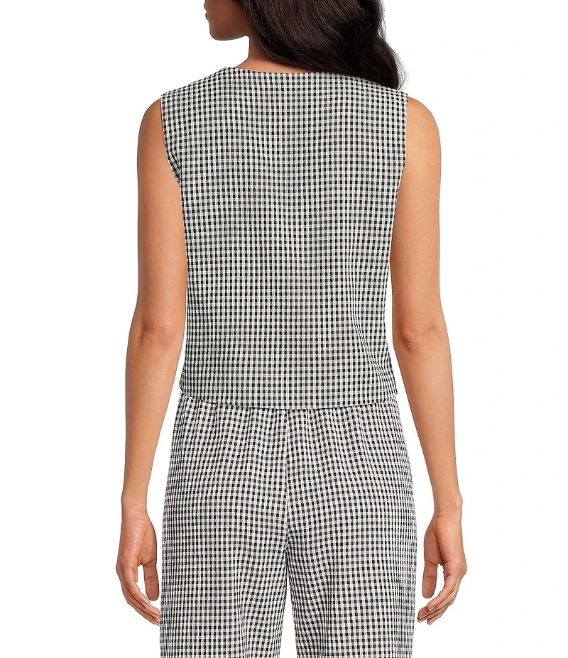 Gianni Bini Bree Gingham Print V-Neck Sleeveless Tie-Front Coordinating Tank