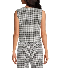 Gianni Bini Bree Gingham Print V-Neck Sleeveless Tie-Front Coordinating Tank