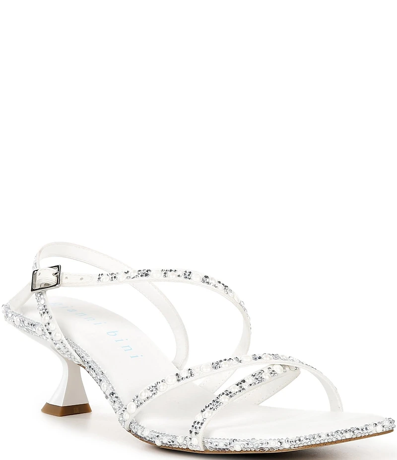 Gianni Bini Bridal Collection Alyx Two Rhinestone and Pearl Strappy Kitten Heel Dress Sandals