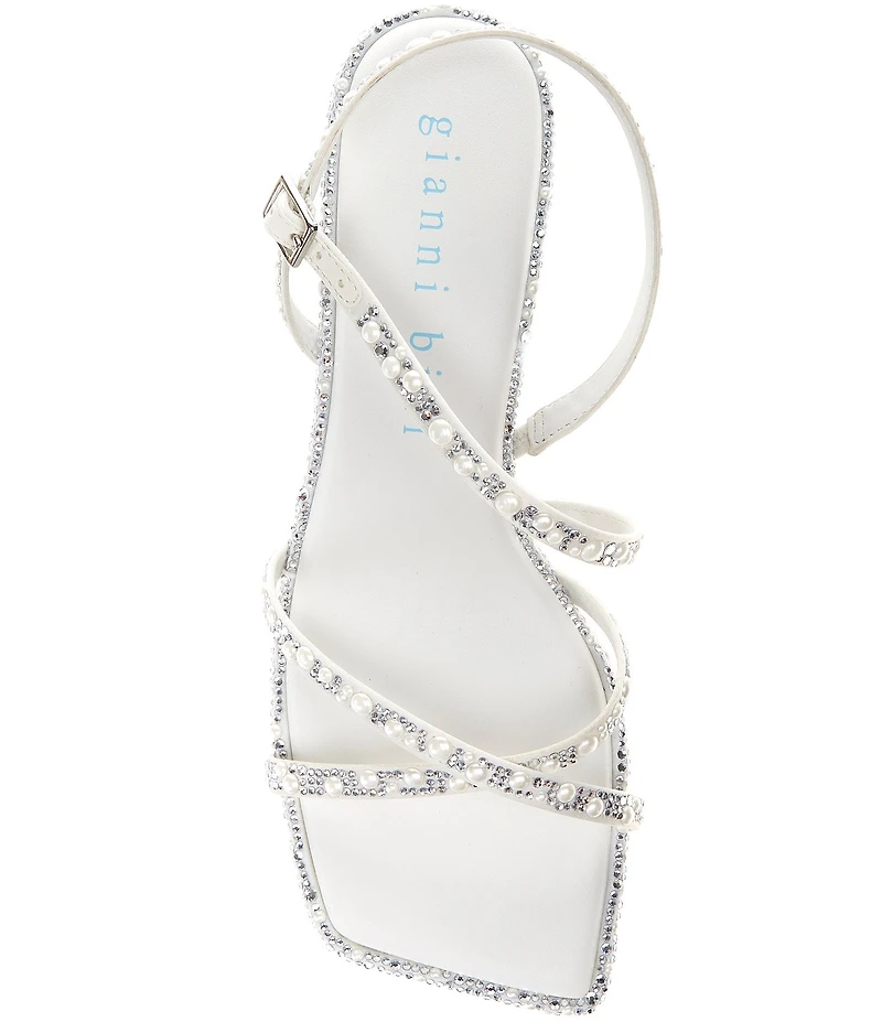 Gianni Bini Bridal Collection Alyx Two Rhinestone and Pearl Strappy Kitten Heel Dress Sandals
