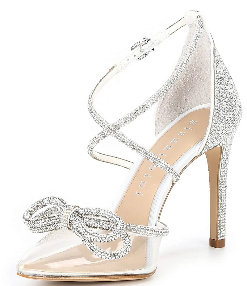Gianni Bini Bridal Collection Ezlynn Rhinestone Embellished Bow Vinyl Pointed Toe Pumps
