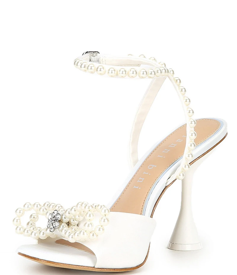 Gianni Bini Bridal Collection Haydn Two Satin Pearl Bow Ankle Strap Dress Sandals