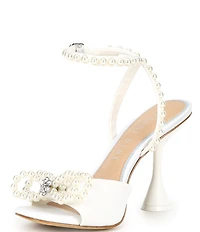 Gianni Bini Bridal Collection Haydn Two Satin Pearl Bow Ankle Strap Dress Sandals
