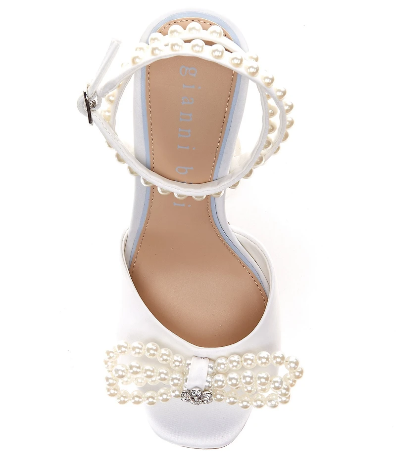 Gianni Bini Bridal Collection Haydn Two Satin Pearl Bow Ankle Strap Dress Sandals