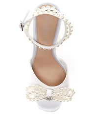 Gianni Bini Bridal Collection Haydn Two Satin Pearl Bow Ankle Strap Dress Sandals
