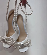 Gianni Bini Bridal Collection Haydn Two Satin Pearl Bow Ankle Strap Dress Sandals