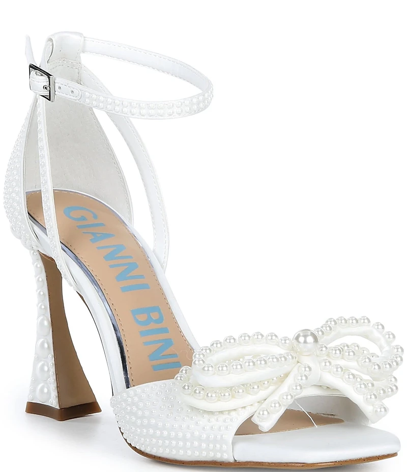 Gianni Bini Bridal Collection Lennon Two Satin Pearl Bow Ankle Strap Dress Sandals