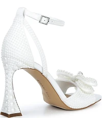 Gianni Bini Bridal Collection Lennon Two Satin Pearl Bow Ankle Strap Dress Sandals