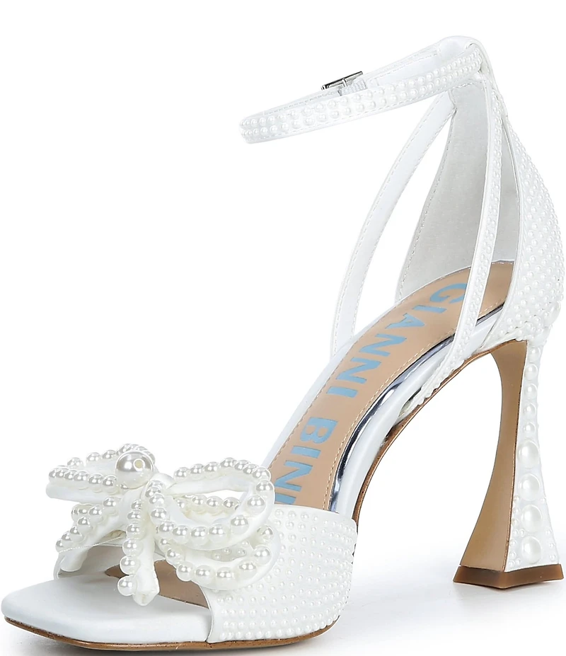 Gianni Bini Bridal Collection Lennon Two Satin Pearl Bow Ankle Strap Dress Sandals