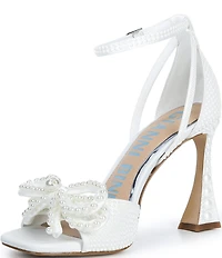 Gianni Bini Bridal Collection Lennon Two Satin Pearl Bow Ankle Strap Dress Sandals