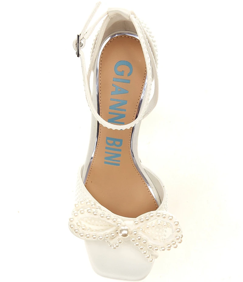 Gianni Bini Bridal Collection Lennon Two Satin Pearl Bow Ankle Strap Dress Sandals