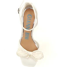 Gianni Bini Bridal Collection Lennon Two Satin Pearl Bow Ankle Strap Dress Sandals