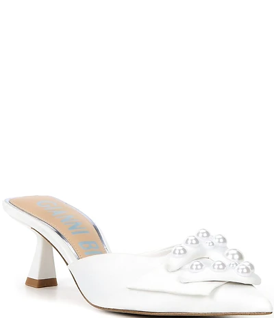 Gianni Bini Bridal Collection Wendella Two Satin Pearl Buckle Ornament Dress Mules