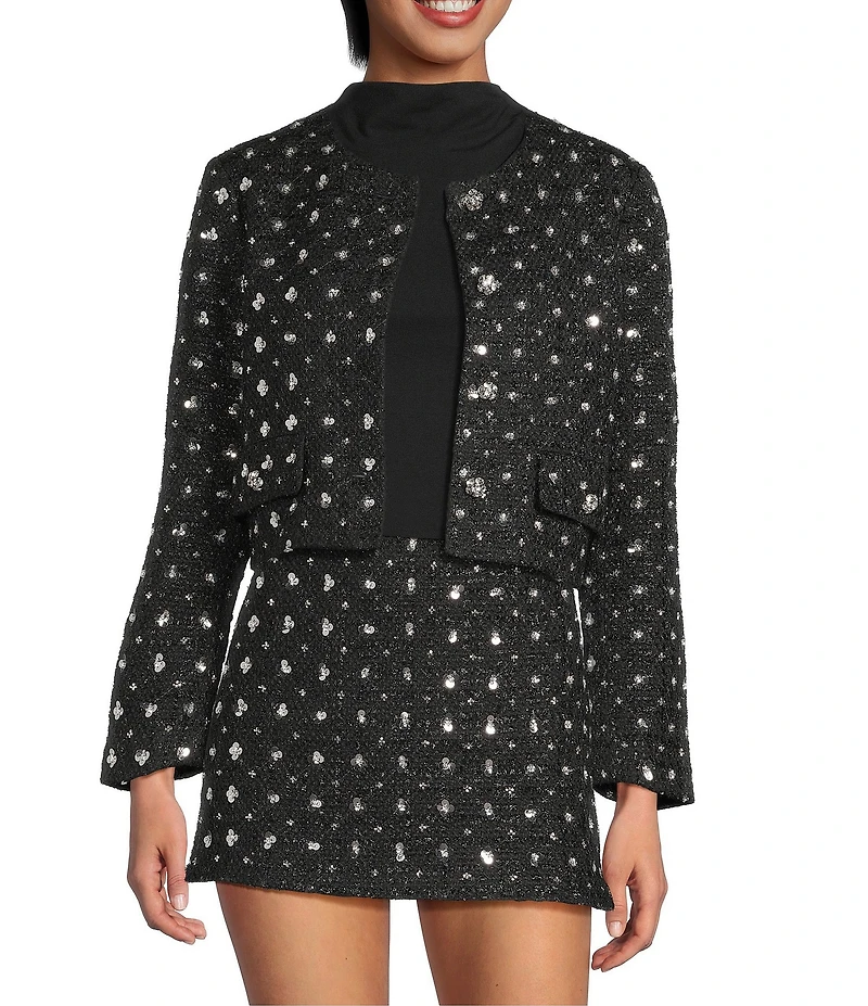 Gianni Bini Brielle Rhinestone Embellished Coordinating Tweed Jacket