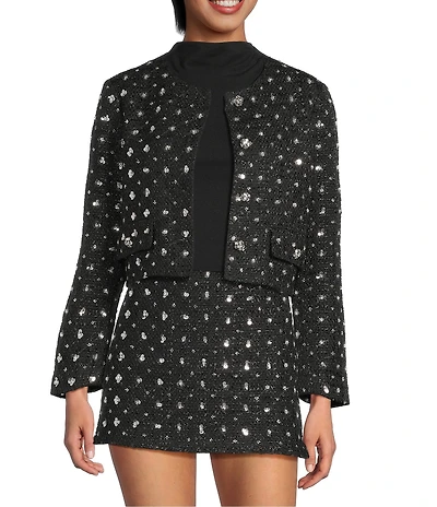 Gianni Bini Brielle Rhinestone Embellished Coordinating Tweed Jacket