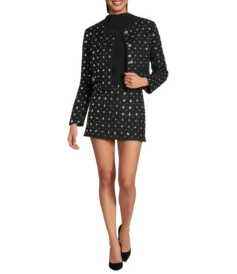 Gianni Bini Brielle Rhinestone Embellished Coordinating Tweed Jacket