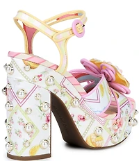 Gianni Bini Brook Two Floral Postcard Print Pearl Platform Block Heel Dress Sandals