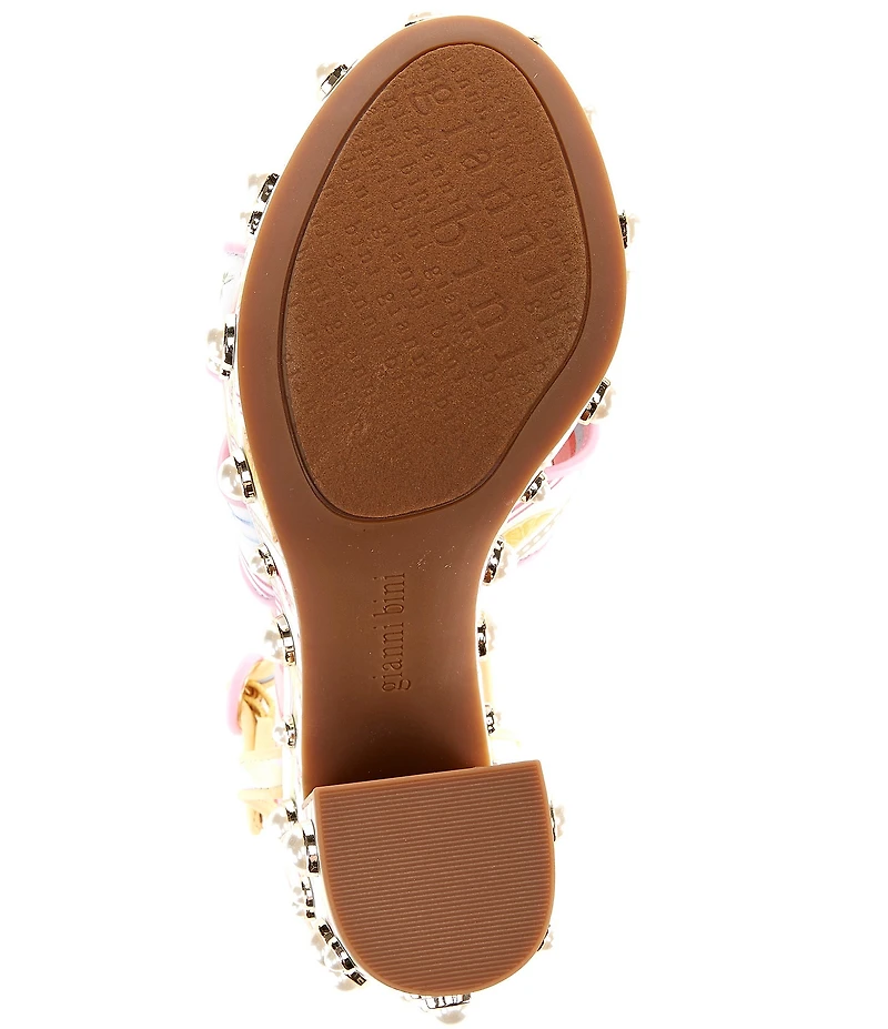 Gianni Bini Brook Two Floral Postcard Print Pearl Platform Block Heel Dress Sandals