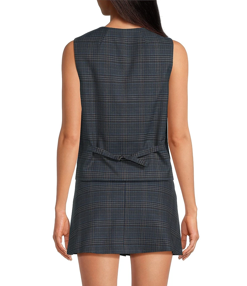 Gianni Bini Brooke Plaid Tie Front Sleeveless Vest