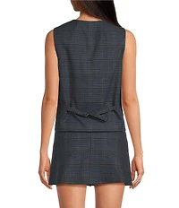 Gianni Bini Brooke Plaid Tie Front Sleeveless Vest