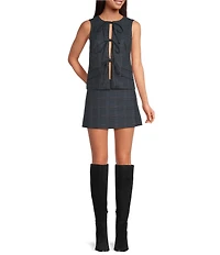 Gianni Bini Brooke Plaid Tie Front Sleeveless Vest