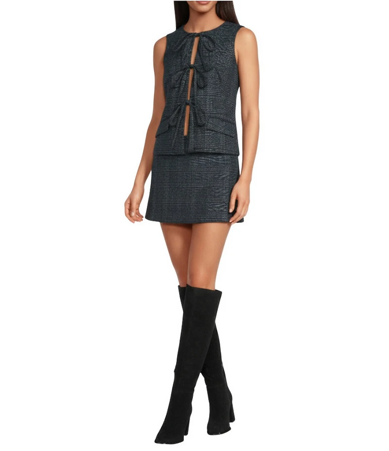 Gianni Bini Brooke Coordinating Plaid Tie Front Sleeveless Vest