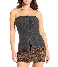 Gianni Bini Cable Wool Blend Strapless Button Front Sweater Tube Top