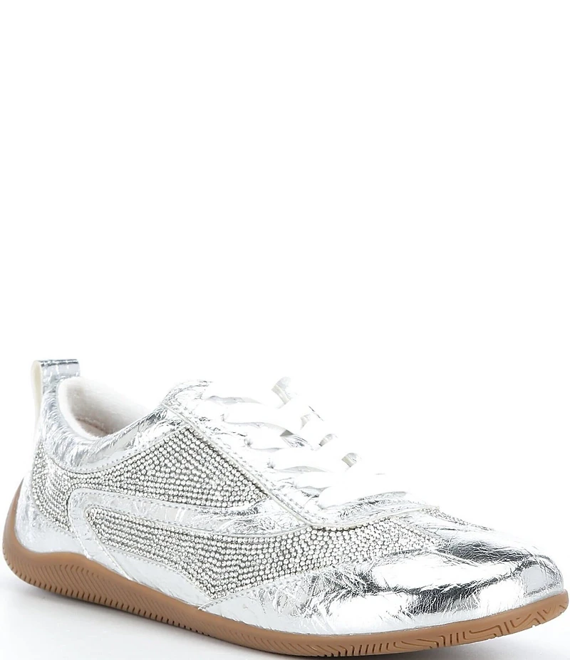Gianni Bini Cade Crinkle Metallic and Rhinestone Embellished Retro Sneakers