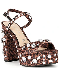 Gianni Bini Calvan Two Leopard Jewel Ornamented Platform Dress Sandals