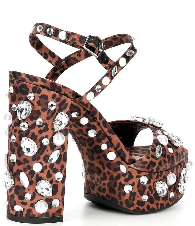Gianni Bini Calvan Two Leopard Jewel Ornamented Platform Dress Sandals
