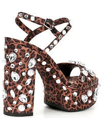 Gianni Bini Calvan Two Leopard Jewel Ornamented Platform Dress Sandals