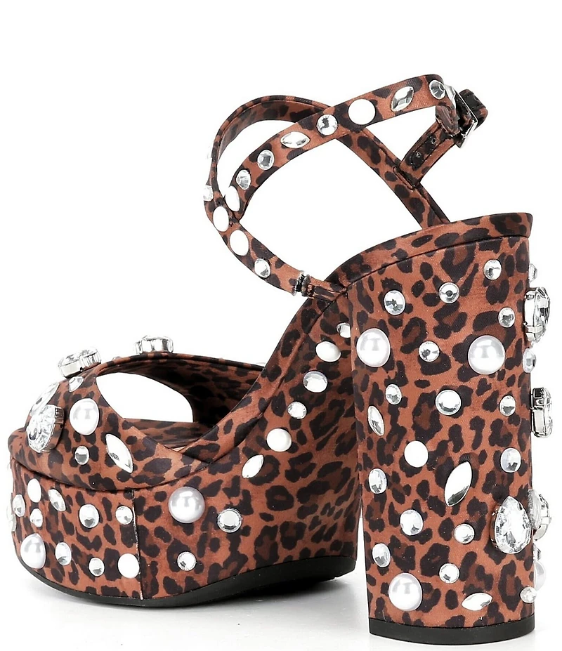 Gianni Bini Calvan Two Leopard Jewel Ornamented Platform Dress Sandals