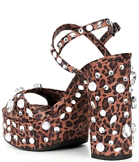 Gianni Bini Calvan Two Leopard Jewel Ornamented Platform Dress Sandals