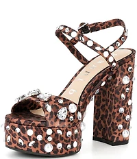 Gianni Bini Calvan Two Leopard Jewel Ornamented Platform Dress Sandals