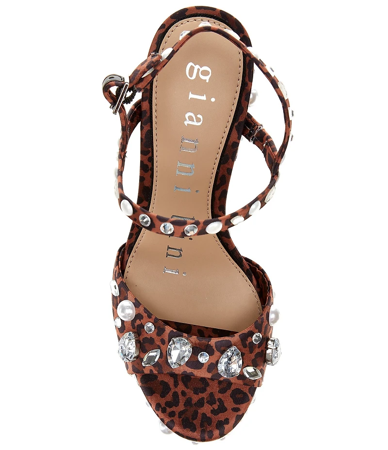 Gianni Bini Calvan Two Leopard Jewel Ornamented Platform Dress Sandals