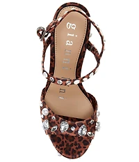 Gianni Bini Calvan Two Leopard Jewel Ornamented Platform Dress Sandals