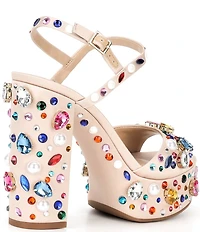 Gianni Bini Calvan Two Rainbow Jewel Ornamented Platform Dress Sandals