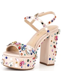 Gianni Bini Calvan Two Rainbow Jewel Ornamented Platform Dress Sandals