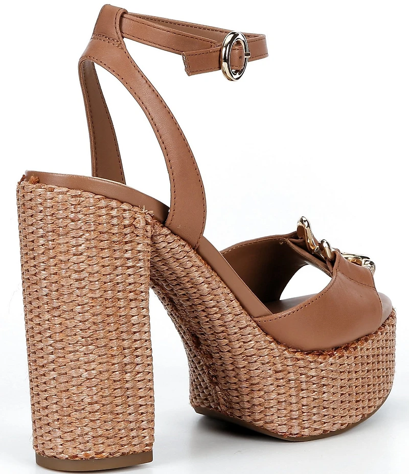 Gianni Bini Calvo Leather Ornamented Raffia Platform Dress Sandals