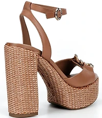 Gianni Bini Calvo Leather Ornamented Raffia Platform Dress Sandals