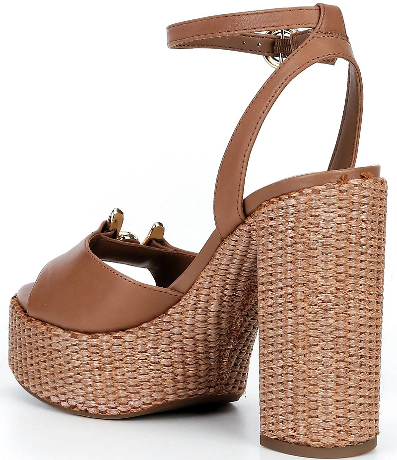 Gianni Bini Calvo Leather Ornamented Raffia Platform Dress Sandals