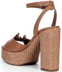 Gianni Bini Calvo Leather Ornamented Raffia Platform Dress Sandals
