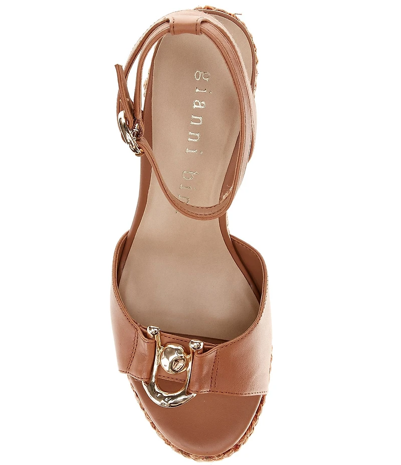 Gianni Bini Calvo Leather Ornamented Raffia Platform Dress Sandals